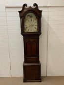 A Victorian oak longcase clock with painted Roman dial