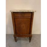 A marble top bedside cabinet with marble lined cupboards (H82cm W47cm D36cm)