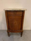 A marble top bedside cabinet with marble lined cupboards (H82cm W47cm D36cm)