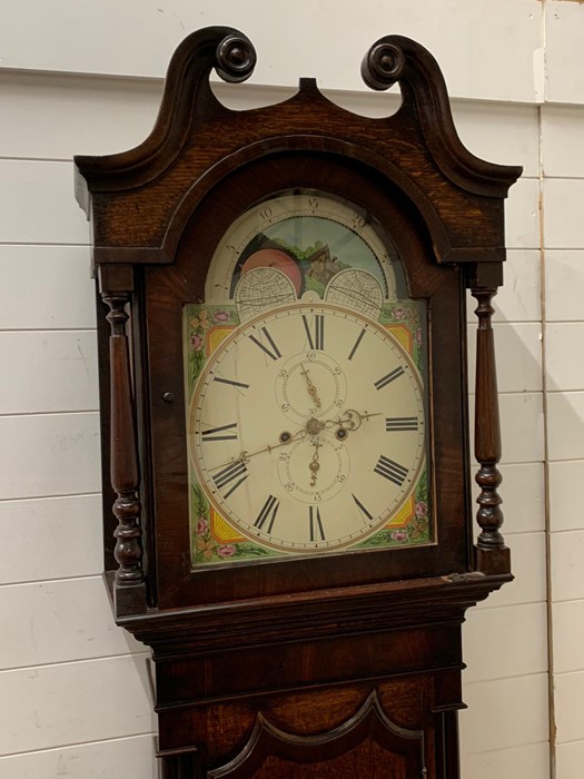 A Victorian oak longcase clock with painted Roman dial - Image 3 of 6