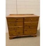 Pine chest of drawers with six small drawers and two large drawers (H88cm W112cm D45cm)