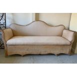 A pine frame three seater settee with serpentine back and storage drawers under (204 cm Long x 103