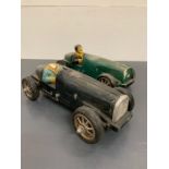 Two wooden vintage racing car models