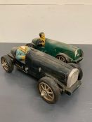 Two wooden vintage racing car models