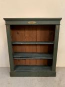 Victorian painted open bookcase with decoration to top and sides (H108cm W90cm D29cm)