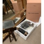 Pottery Barn display model of a vintage photographic camera and stand, boxed