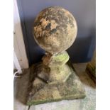 Reclaimed garden ball finial on plinth (H68cm Sq49cm)