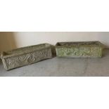 A pair of long garden planters with floral pattern to sides (84cm x 25cm)