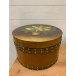 Wooden circular box or hat box, painted with a lemon tree (H18cm Dia31cm)