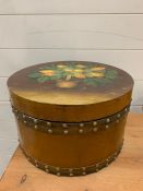 Wooden circular box or hat box, painted with a lemon tree (H18cm Dia31cm)