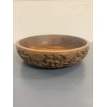 Tribal carved African dark wood bowl (dia 29cm)