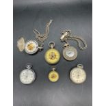 Six pocket watches in various styles and ages