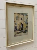 A framed watercolour "Cartmel" by William Dodd