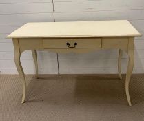 A painted desk with cabriole legs with drawers to centre (H75cm W122cm D61cm)