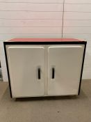 1940/50's metal/enamel kitchen cabinet, black and white with metal shelfs inside (H92cm W107cm