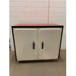 1940/50's metal/enamel kitchen cabinet, black and white with metal shelfs inside (H92cm W107cm