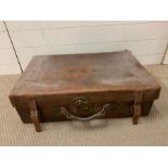 A Vintage Leather Suitcase, initialled HGS