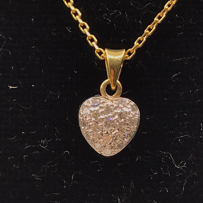 A Round brilliant cut pave heart shaped pendant, 18 carat white gold mount on an 18 carat yellow - Image 2 of 3