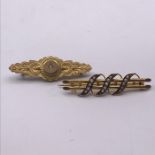 Two 9 ct gold brooches, one with seed pearls (3.8g)