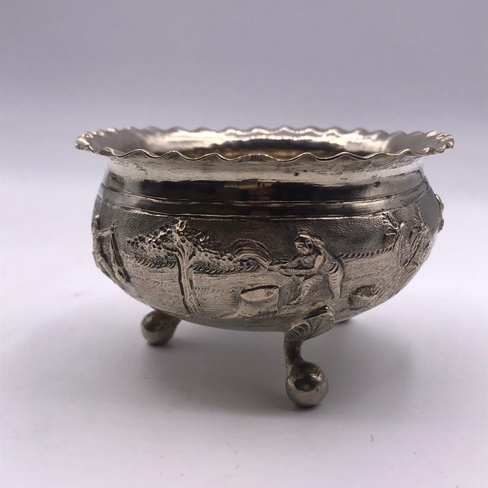 A pair of Persian silver salts or bowls on three legs. - Image 2 of 5