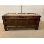 An 18th Century three panelled Oak Coffer H 63cm x W 138cm x D 51cm