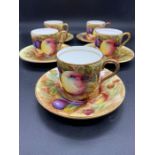A set of five Aynsley bone china cups and saucers "Orchard Gold Fruit"