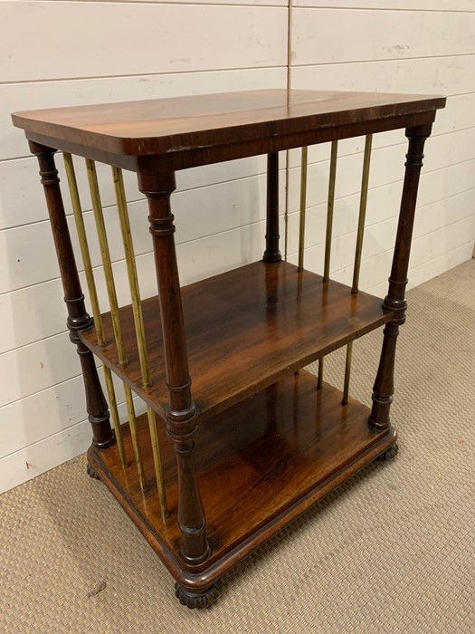 A mahogany two tiered table with brass supports to sides (H82cm W61cm D45cm) - Image 2 of 6