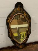 A Japanned mirror with gilt rim (69cm x 38cm)