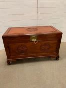 Camphor chest with brass lock to front (H62cm W101cm D53cm)