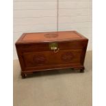 Camphor chest with brass lock to front (H62cm W101cm D53cm)