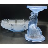 A Muller Art Deco Blue glass centrepiece in a classical style.