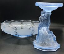 A Muller Art Deco Blue glass centrepiece in a classical style.