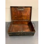 A metal deed box (33cm x 23cm x 12cm)