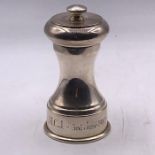 A Silver Pepper grinder, hallmarked Birmingham 1980