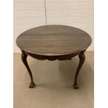 A Mahogany round table on cabriole legs with ball and claw feet by RE Cadogan