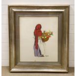 20th century Italian school, "The flower seller", signed (R.Giannotti ?) and dated '83, gouache on