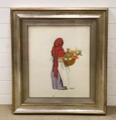 20th century Italian school, "The flower seller", signed (R.Giannotti ?) and dated '83, gouache on