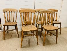 Six Elm chairs with bobbin turn side rails and upright