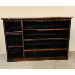 Victorian open front bookcase with three short shelves to side and three long (H101cm W146cm D37cm)