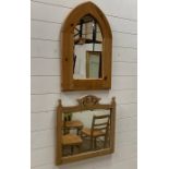 Two pine wall hanging mirrors (54cm x 50cm) (arch 46cm x 68cm)