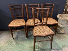 Four cane seat dining chairs with spindle back