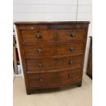 A mahogany chest of drawers, two over three on bracket feet (H120cm W108cm D56cm)