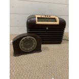 One mantel clock by Smiths and one Bakelite Bush Radio