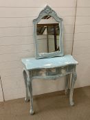 A painted dressing table and mirror in shabby chic style (H78cm W80cm D38cm)