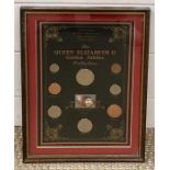 "The Queen Elizabeth II Golden Jubilee Collection" a commemorative coins presentation pack, framed