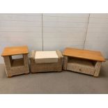 Three pieces of wicker furniture comprising of coffee table, side table and seat (Coffee table H44cm