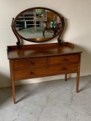 A mahogany dressing table with string inlay to front and oval mirror (H84cm W114cm D52)
