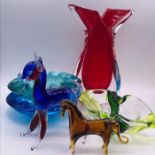 A selection of glassware to include, ashtrays, vase and animals