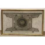 A print of asian architectural design, framed and glazed (46x74 cm). (2)