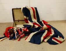 A Leather suitcase with Vintage Union Jack flag and bunting.